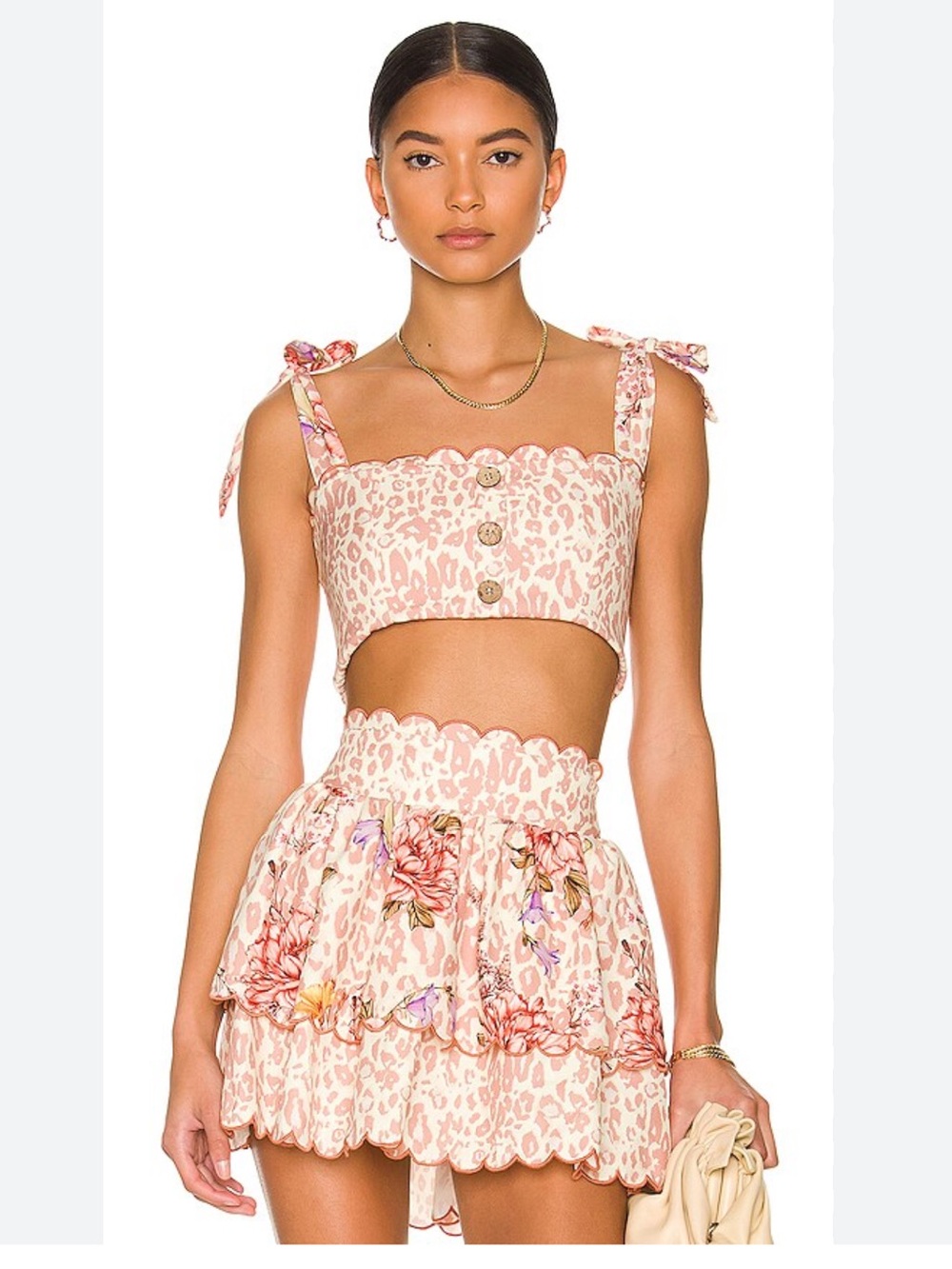 EUC Agua Bendita X Revolve S Sissy Top M Cooper Skirt SET Floral Cheetah